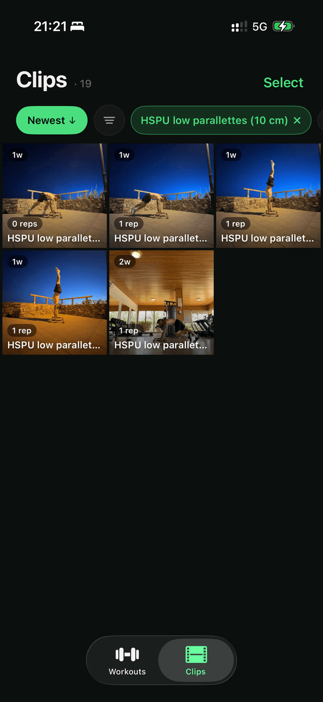 The video library filtered to a single exercise